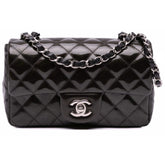 Chanel Black Mini Striped Patent Leather Flap Bag - Cloud Treadblack leather bagChanel accessories